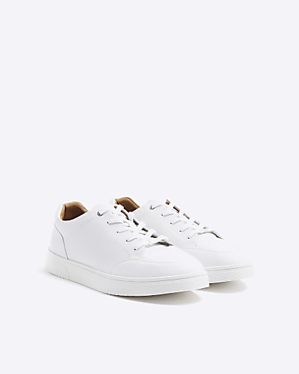 White textured lace up trainers