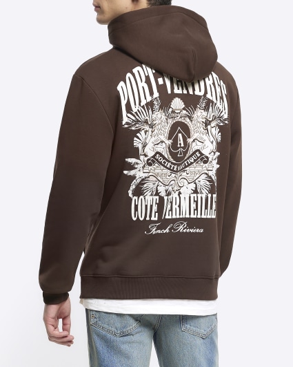 Brown regular fit graphic hoodie