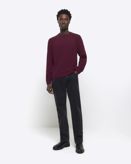 Red slim fit crew neck jumper