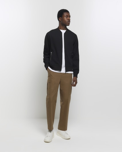 Black slim fit zip up smart bomber jacket