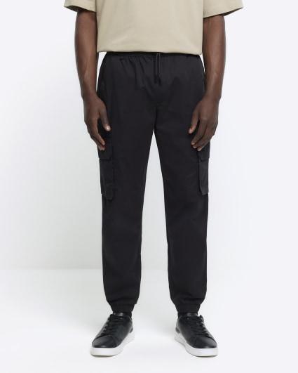 Black regular fit cuffed cargo trousers