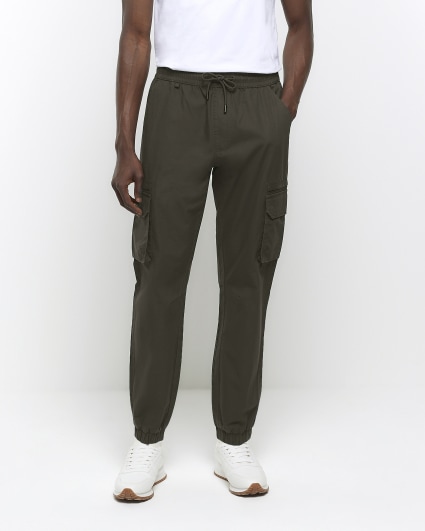 Green slim fit ripstop cargo trousers