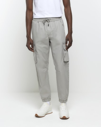 Grey slim fit ripstop cargo trousers
