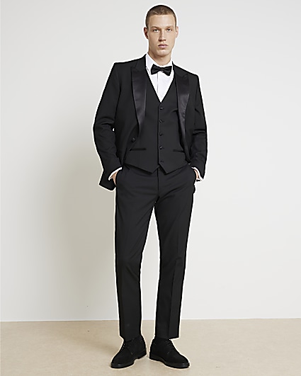 Black slim fit tuxedo waistcoat