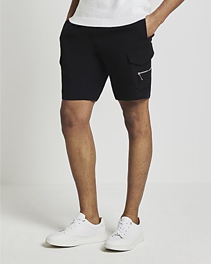 Black slim fit cargo shorts