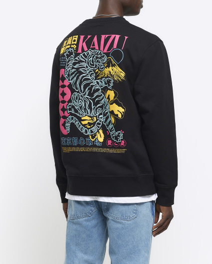 Black regular fit Japanese tiger sweatshirt