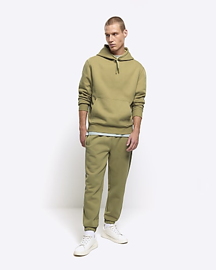 Green regular fit plain hoodie