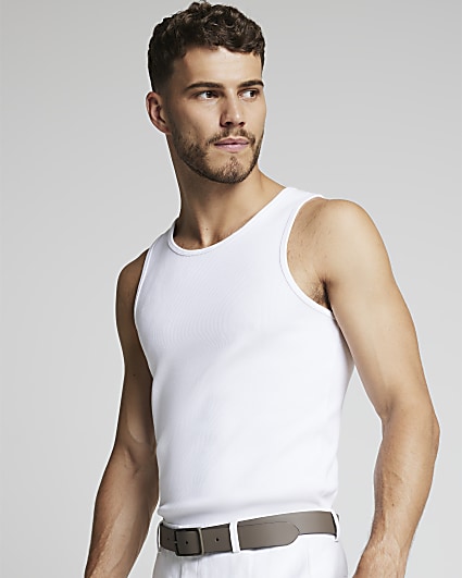 White muscle fit rib vest top