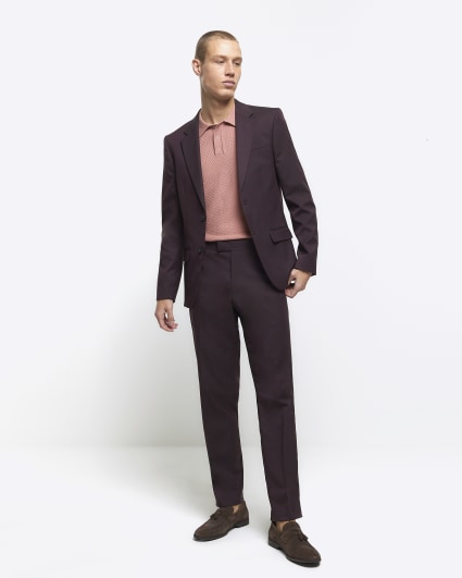 Red slim fit twill suit jacket