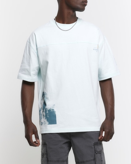 Blue oversized fit utility graphic t-shirt