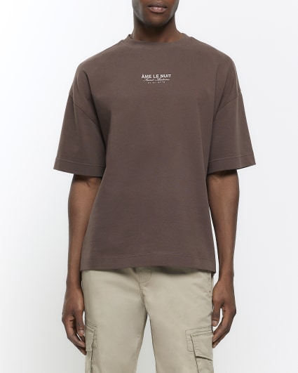 Brown oversized fit graphic print t-shirt