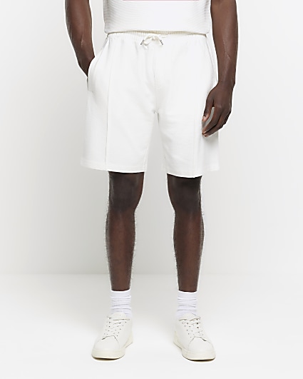 Ecru regular fit textured smart shorts