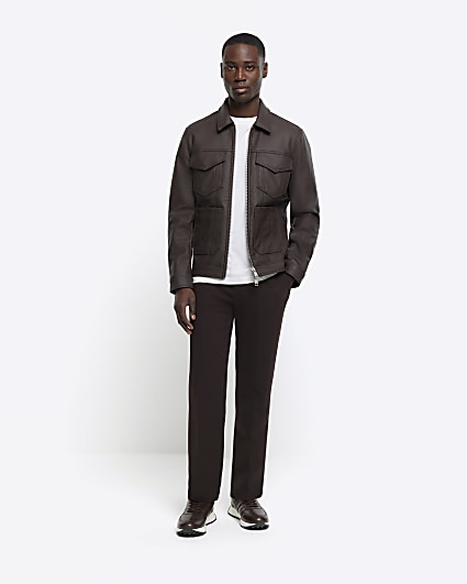 River Island chunky ribbed bomber jacket in black