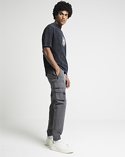 Grey slim fit zip pocket cargo trousers