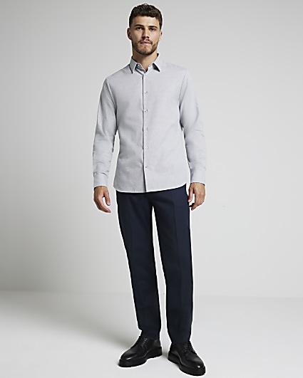Grey slim fit textured smart shirt