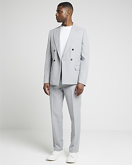 Grey slim fit Crepe Stripe Suit Trouser