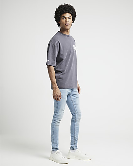 Men's Blue Spray on Jeans, Blue Spray on Skinny Jeans for Men