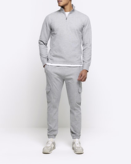 Grey slim fit textured funnel sweatshirt