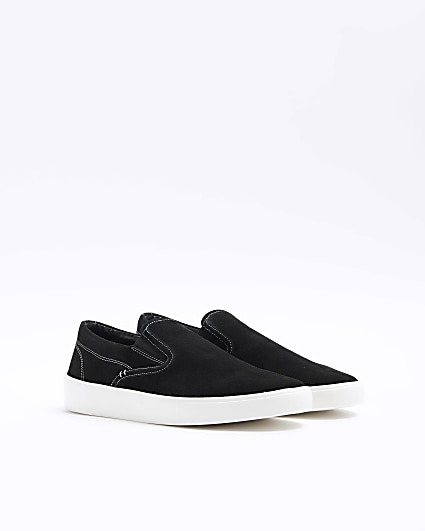 Black suede slip on trainers