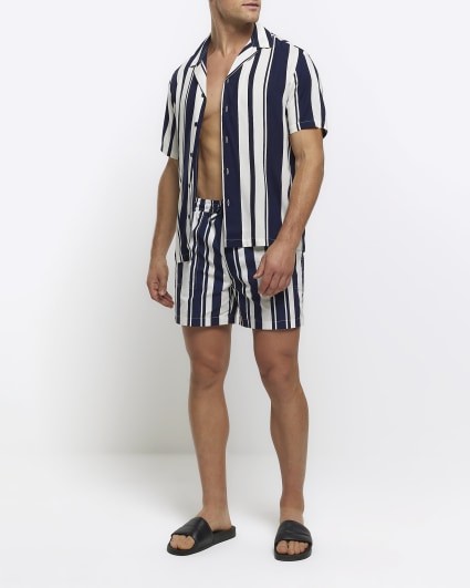 Navy regular fit stripe swim shorts