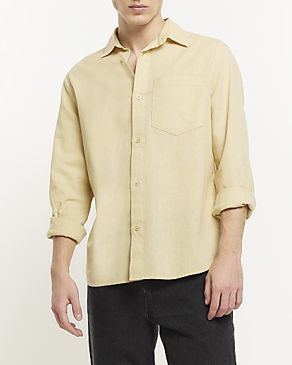 Yellow regular fit linen blend shirt