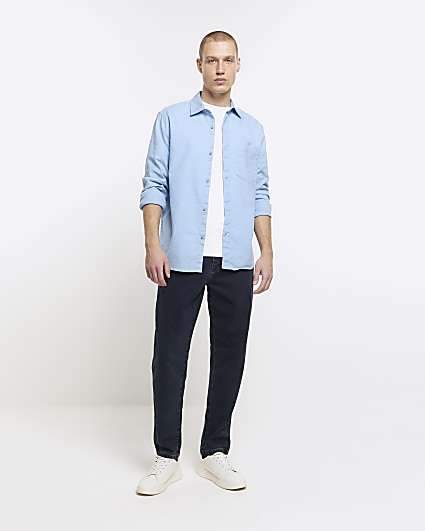 Blue regular fit linen blend shirt