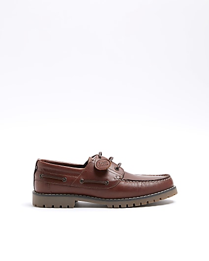 Brown leather boat shoes