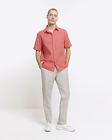 Coral slim fit linen blend short sleeve shirt