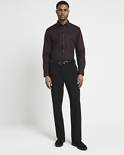 Brown slim fit n twill egyptian cotton shirt