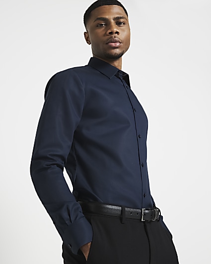 Navy slim fit premium smart shirt