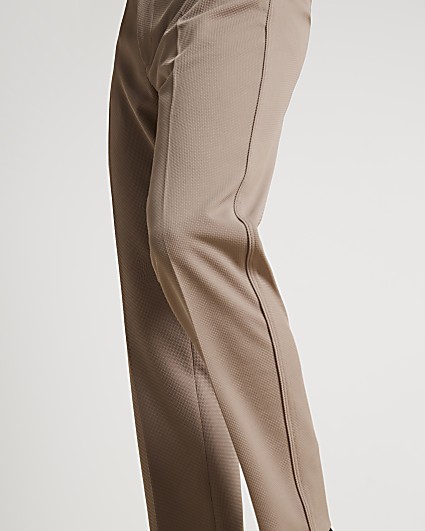 Beige slim fit waffle textured trousers