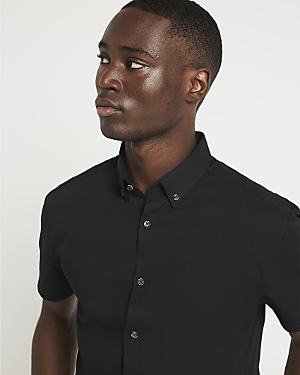 Black muscle fit textured shirt