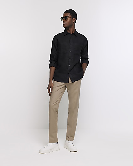 Black regular fit linen shirt