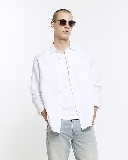 White regular fit linen shirt