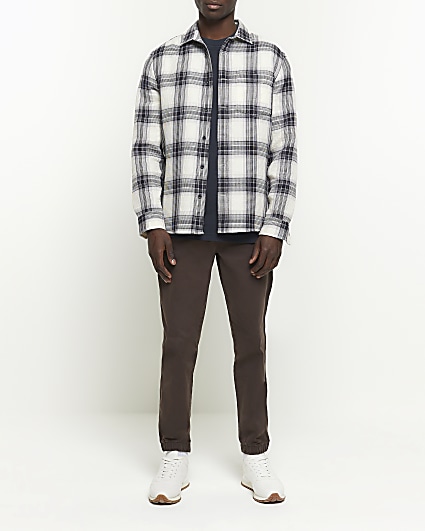 White slim fit waffle textured check shirt