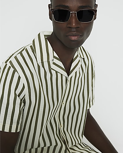 Khaki regular fit seersucker stripe shirt