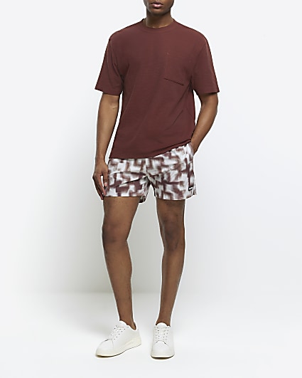 Brown slim fit monochrome swims shorts