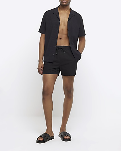Black regular fit seersucker swim shorts