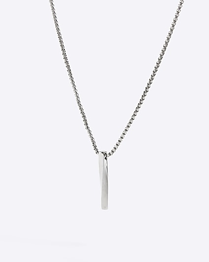 Silver colour twist bar pendant necklace