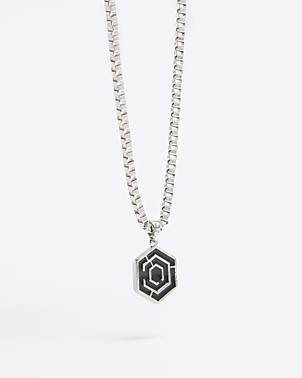 Silver colour hexagon necklace