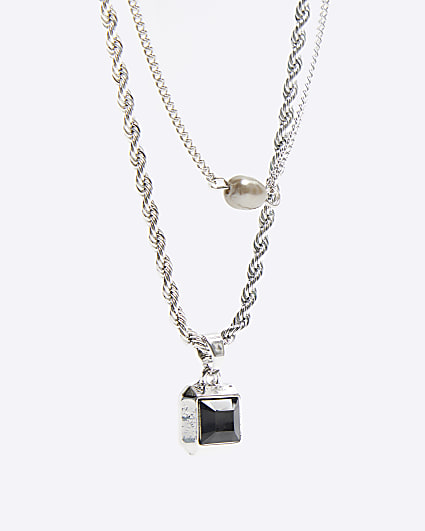 2PK silver colour pearl necklace