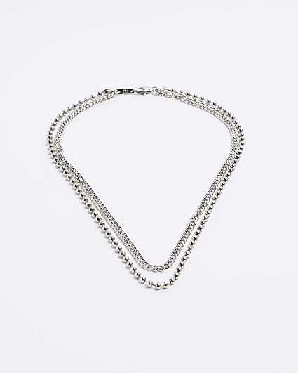 Silver colour ball chain multirow necklace