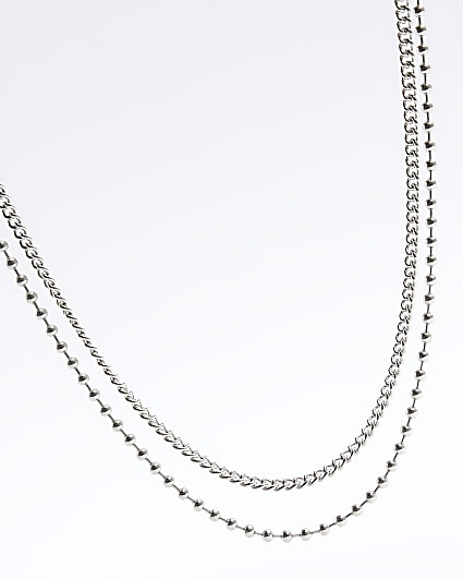 Silver colour ball chain multirow necklace