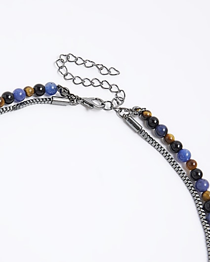 Blue beaded multirow necklace