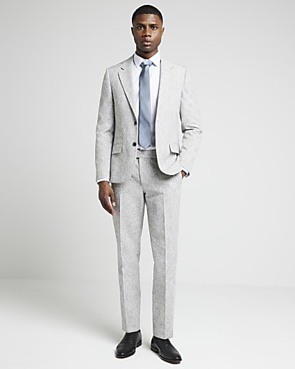 Grey slim fit textured suit trousers