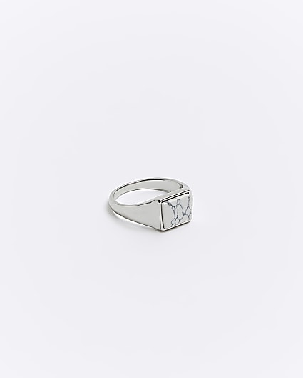 Silver colour marble signet ring