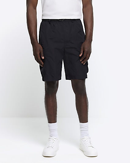 Black regular fit utility cargo shorts