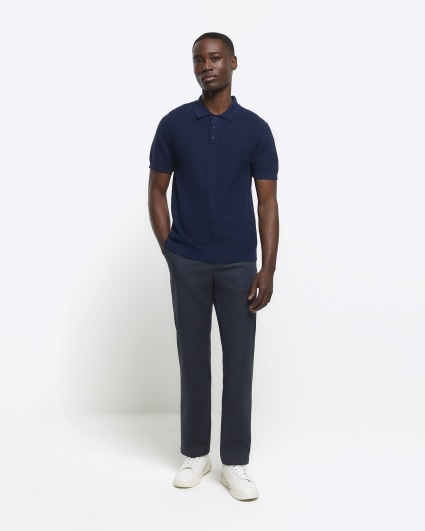 Navy blue polo shirt and 2024 khaki pants