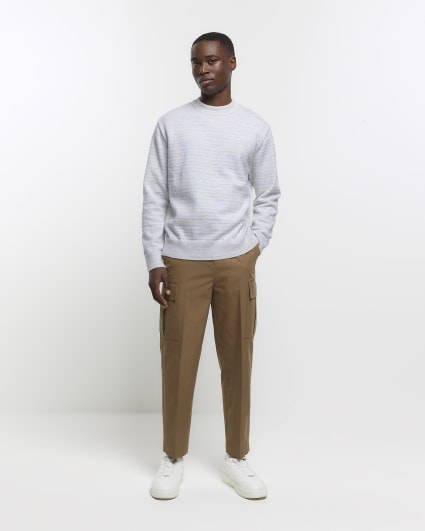 Blue slim fit wool blend crew jumper