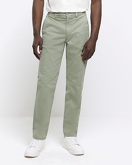 Green slim fit laundered chino trousers